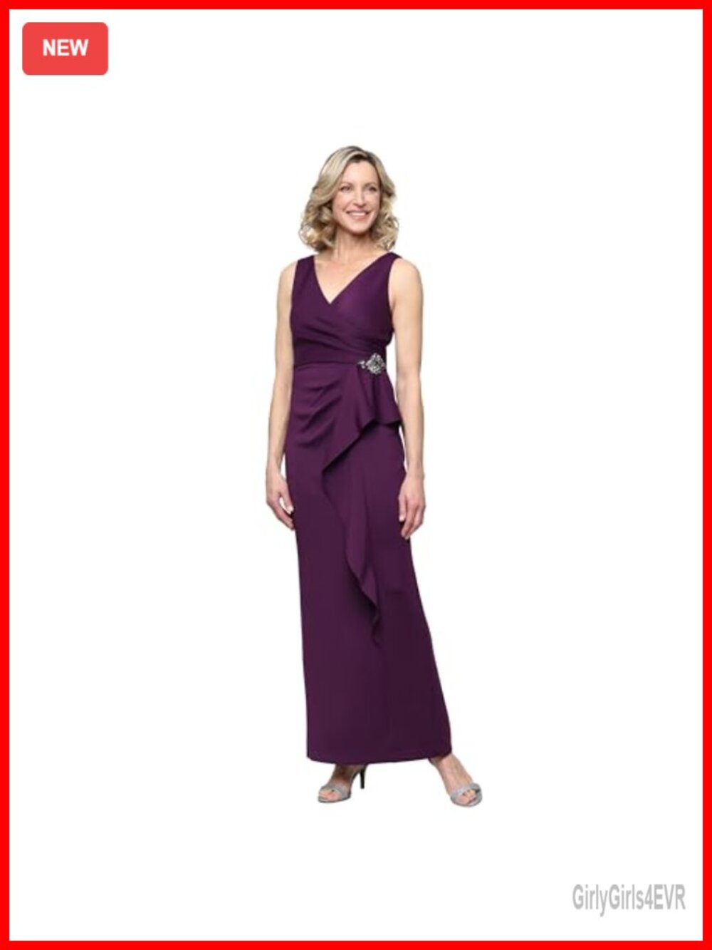 Sleeveless Stretch Scuba Crepe Formal Dress Embellished Ruffle